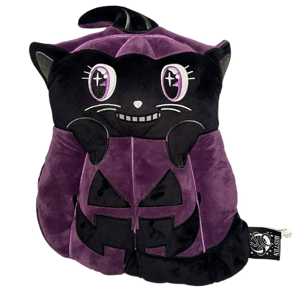 🎃 Killstar Pillow 14.9” Meowloween Cat Pumpkin Purple Jack-o-lantern Halloween